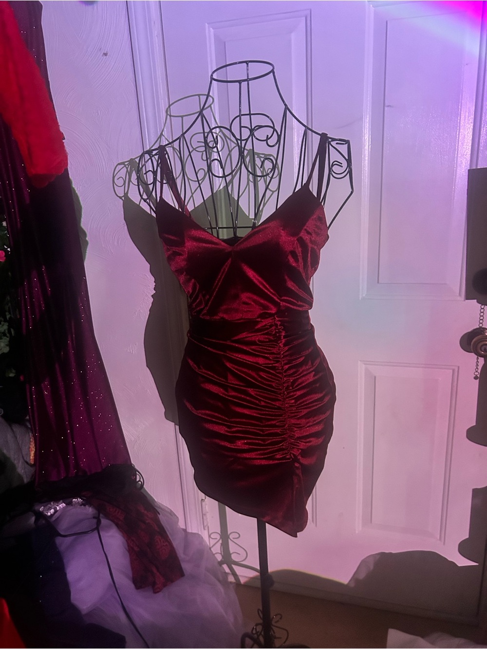 Honey and Rosie Red Ruched Satin Mini Skirt